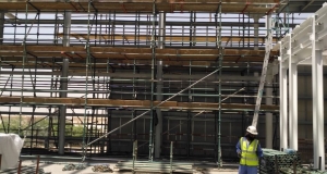 Scaffolding access for acoustic wall and ceiling of cinema